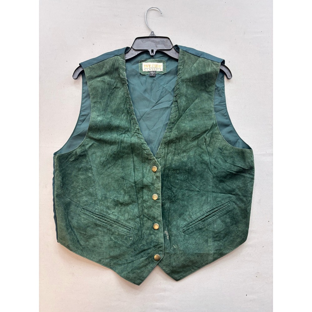 Ivy Club Classics Mens Green Suede Leather Vest Large Western Boho Waistcoat